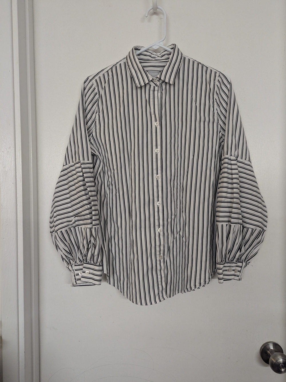Chico's Black and White Striped Button-Down Shirt